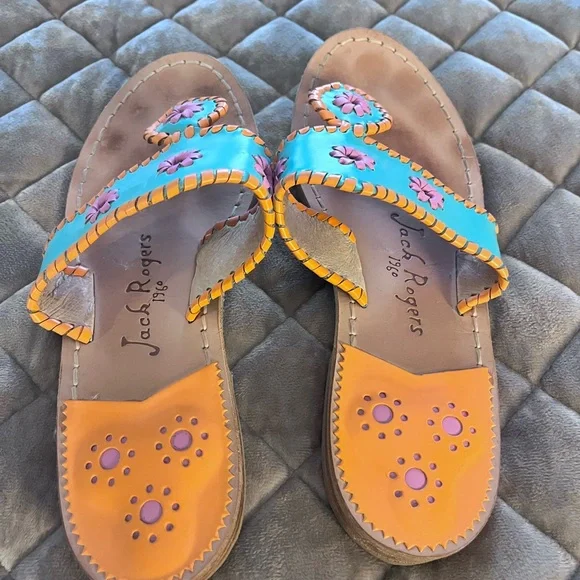 Jack Rogers Orange and Pink Sandals Vibrant Leather Design - Picture 2 of 3